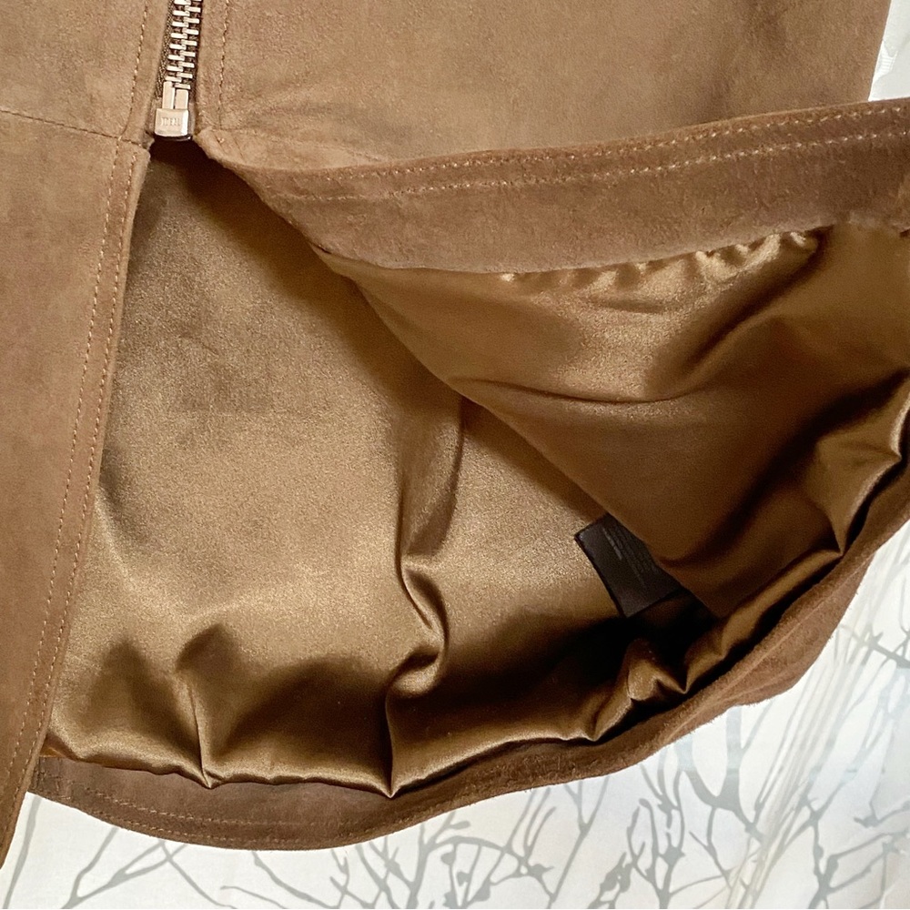All Saints Arel brown tan suede silver front zipper zip up pockets midi skirt - Picture 10 of 16